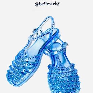 New No Box Jeffrey Campbell Gelly Embelished Sandal Blue Combo Size 7 SOLD OUT